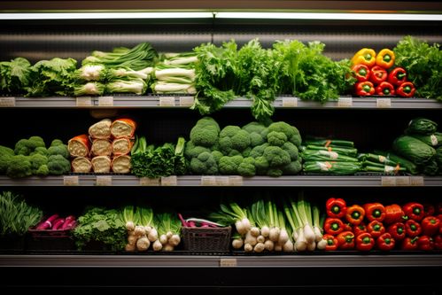 农产品新鲜蔬菜货架摄影图 展现农产品的生产过程